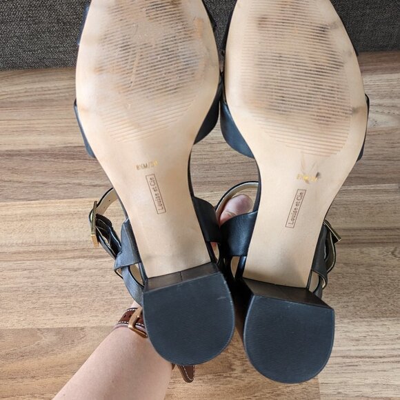 Louise et Cie Black Leather Block Heel Crossover Sandals - Picture 5 of 12
